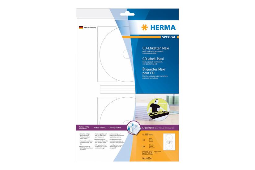 Herma Special Maxi Uigennemsigtige Cd Dvd-etiketter Mat 20 Etikette 116 Mm Rund