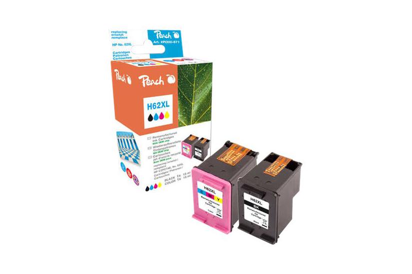 Peach Pakker Sort Farve Cyan Magenta Gul Kompatibel Genproduceret Blækpatron Alternativ Til: Hp 62 Hp C2p05ae Hp C2p07ae