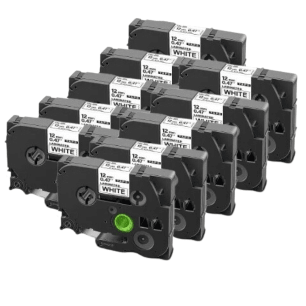 10 Stk  Brother Tze231 Tape Sort Tekst På Hvid  12mm   8m  Uoriginal