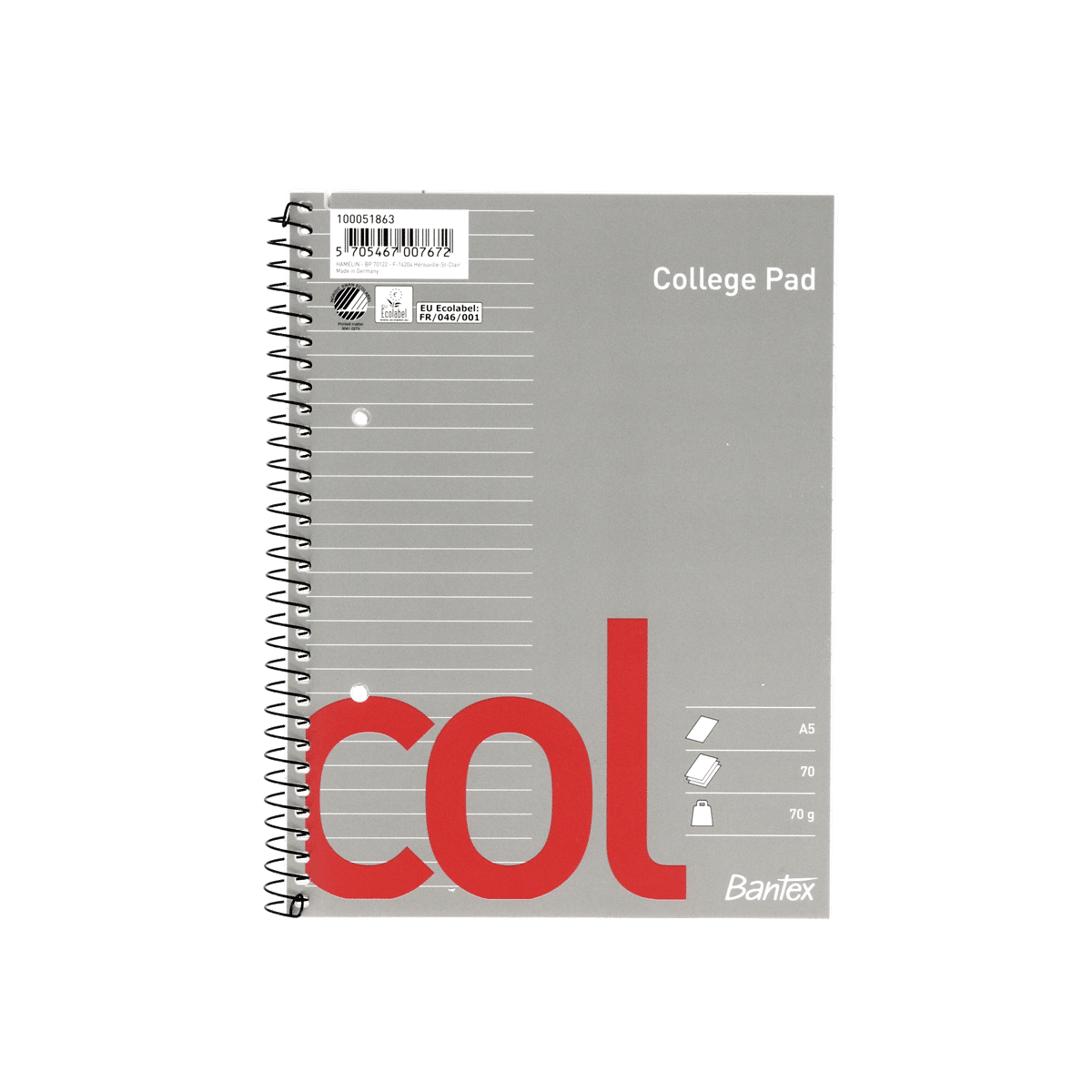 Kollegieblok A5 Linieret   Stk 70 Ark 70g 2h Col