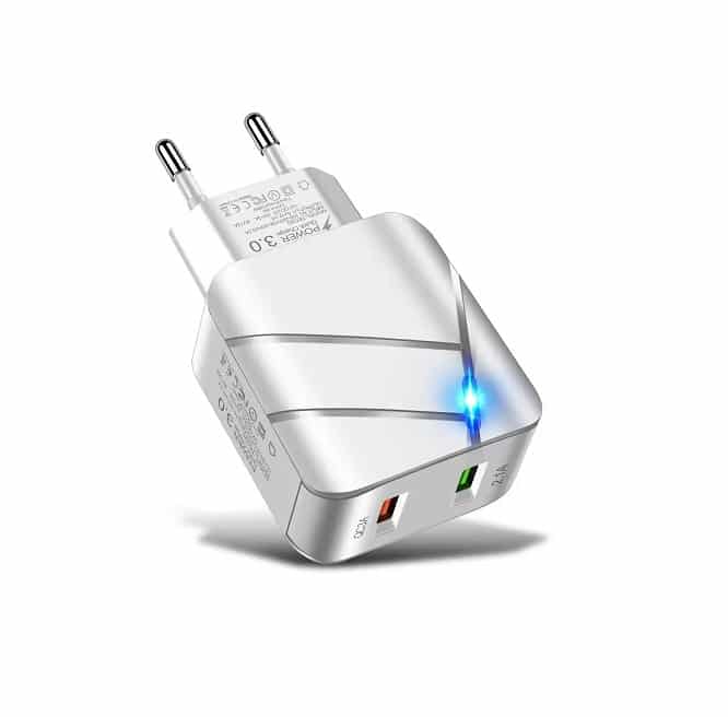 Oplader 28w Fast Charger Med 2x Usb-port Til Iphone Og Android
