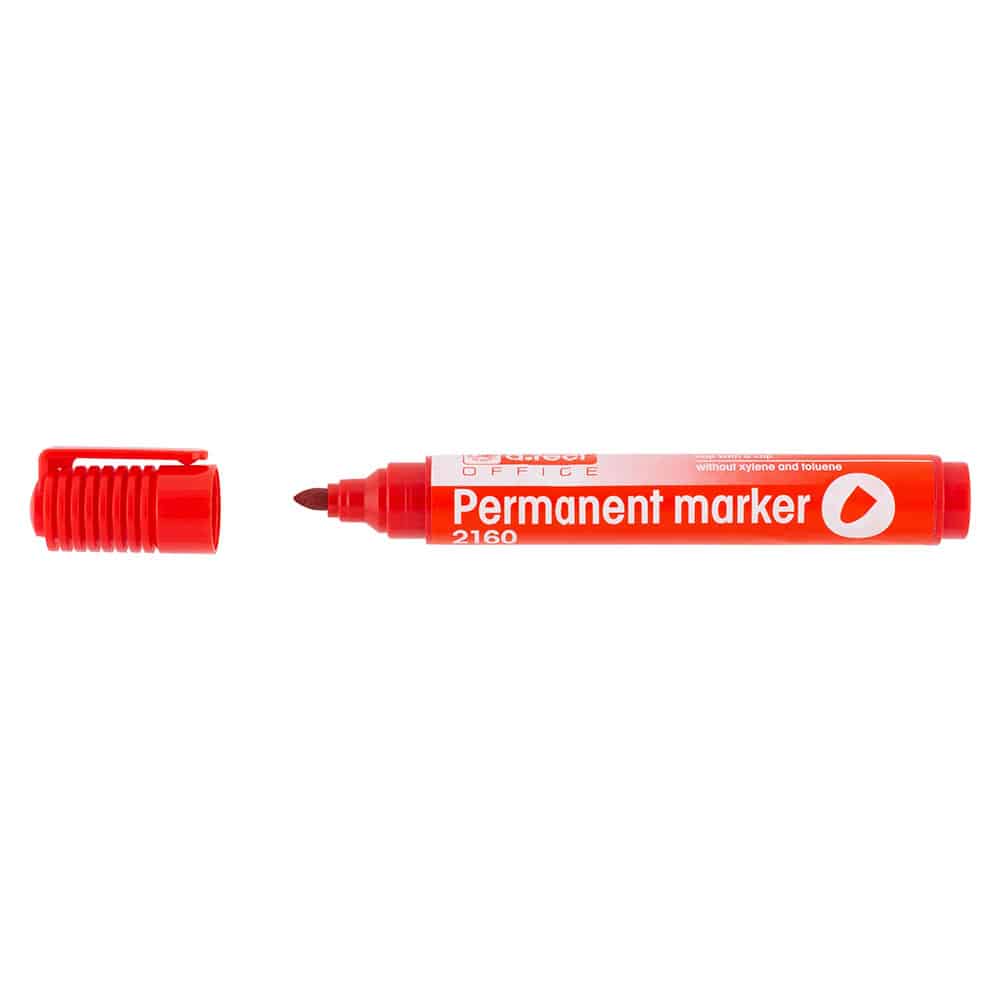 Permanent Marker Rød Rund Spids  -3mm 12 Stk