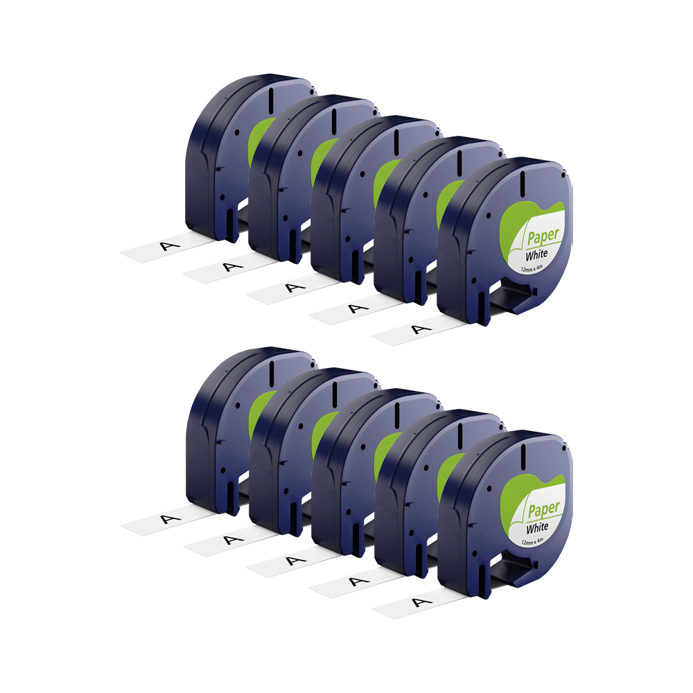 Rabatpakke 10 Stk Dymo 91200   91220 Sort På Hvid Tape Kompatibel 12 Mm