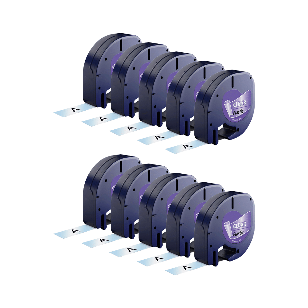 Rabatpakke 10 Stk Dymo 12267 Sort På Klar Tape Kompatibel 12 Mm