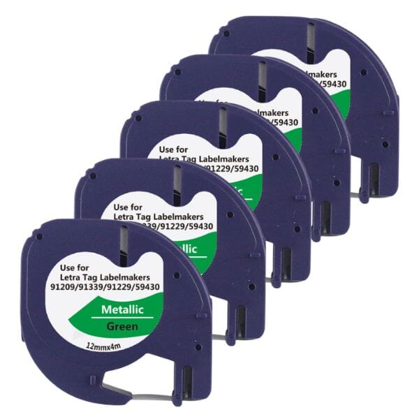 Stk  Dymo 91209   91229 Sort På Grøn Metallic 12 Mm Tape  S0721740 Kompatibel